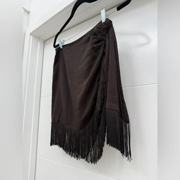 12th Tribe Asymmetrical Black Fringe Skirt - Picture 6 of 9